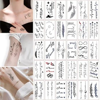 남녀공용 방수 임시 문신 스티커, 작은 글자, 러브 가짜 문신 스티커, 손가락 손, 여름 파티 장식, 30 개/세트