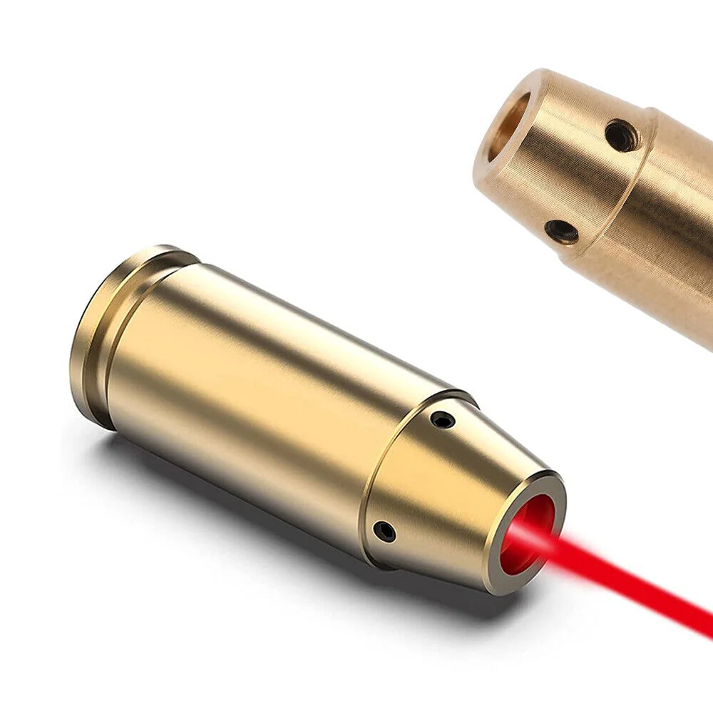 High Accuracy CAL 9mm Red Laser Bore Sight Cartridge Bullet Shap Boresighter 6 Batteries