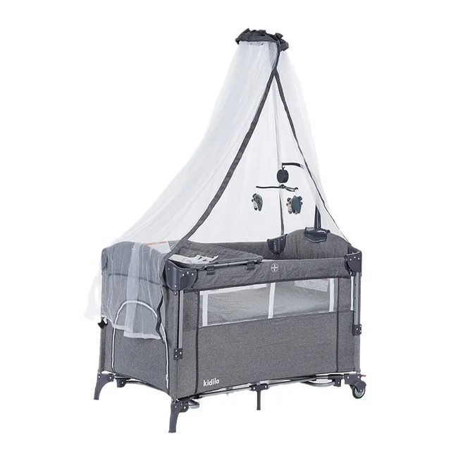 Baby Crib Multifunctional Simple with Mosquito Net Foldable Removable Children's Patchwork Playpen Bedside Crib with Toys 5