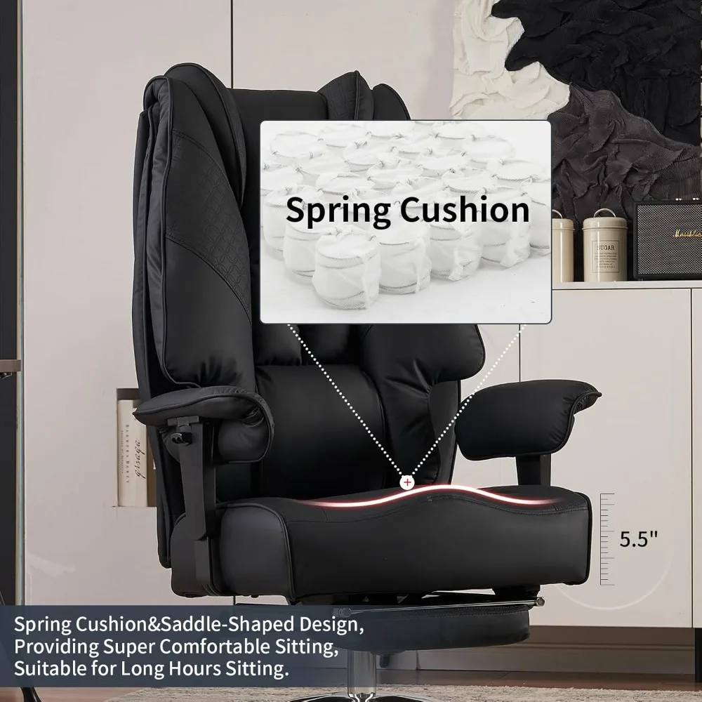 Big and Tall Office Chair 400lbs Wide Seat, Leather High Back Executive Office Chair with Foot Rest, Ergonomic Office Chair Lumb 4
