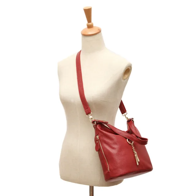 Zency Elegant Women Red Leather Handbag 100% Genuine Leather Lady Hobo Bag Charming Ring Medium Shoulder Bag Bright Yellow Bags 2