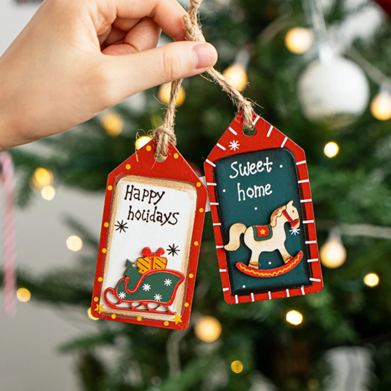 Christmas Wooden Pendants Cute Xmas Tree Hanging Ornaments DIY Resin Crafts for Home Christmas Party New Year Gifts Decorations christmas decorations