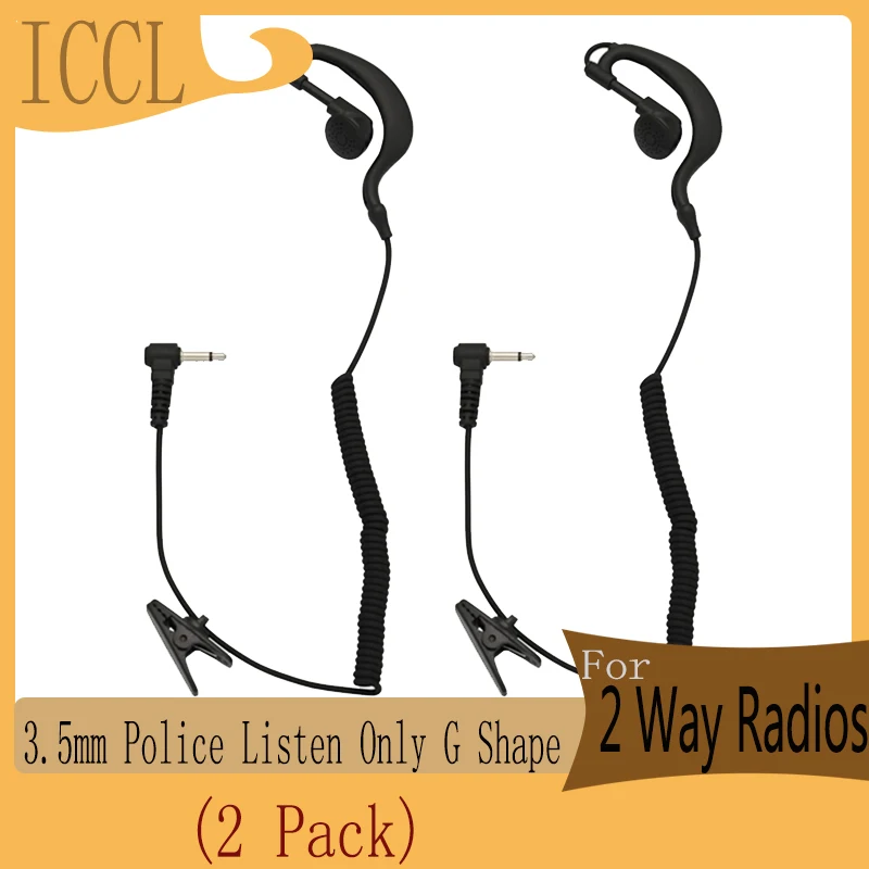 

Earpiece Headset for Two-Way Radios, G Shape, Soft Ear Hook, Transceivers, Radio Speaker, Mics Jacks, Listen Only, 2 Pcs, 3.5mm