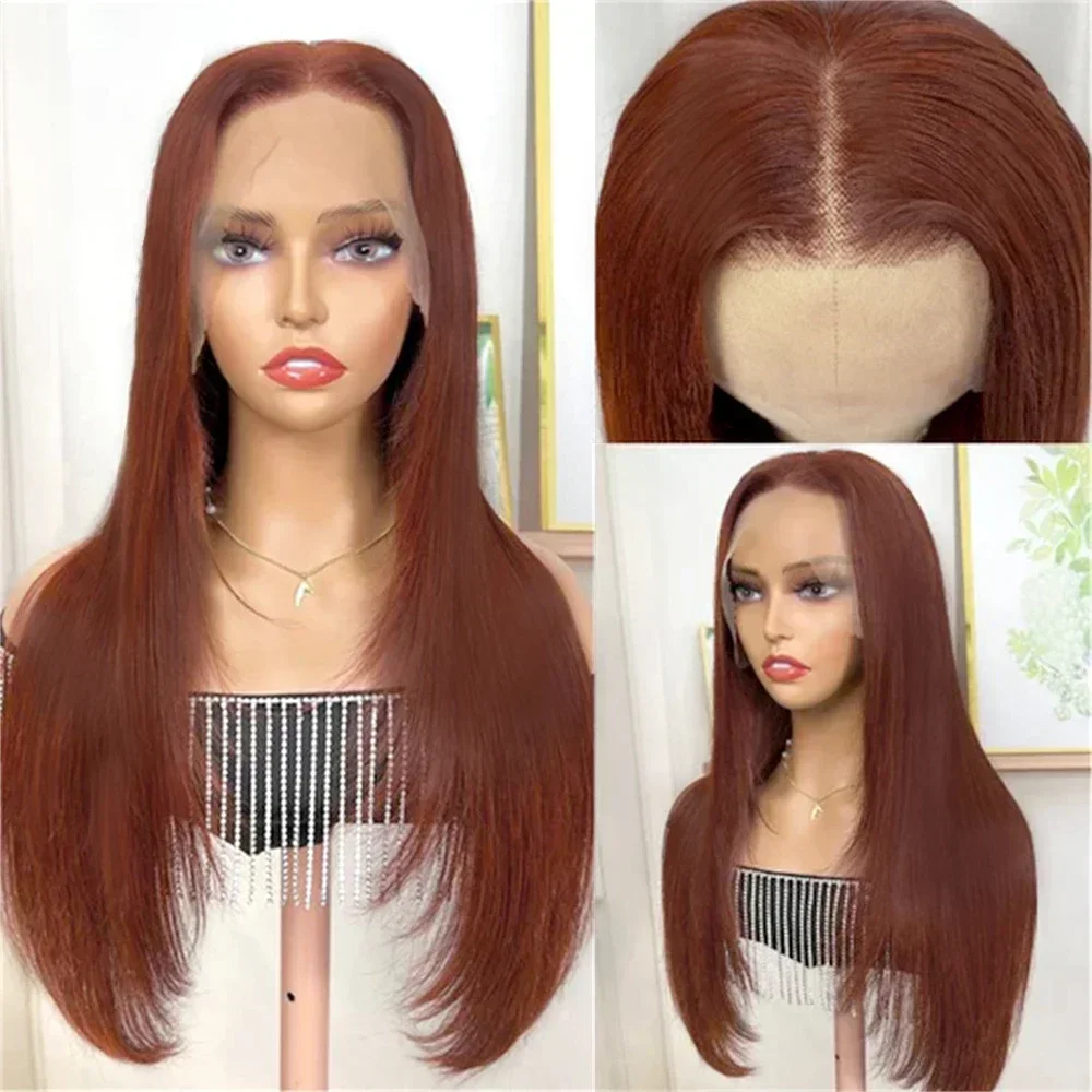 Lace Front Wig for Black Women Reddish Brown Layered Copper Red Synthetic Glueless Straight lace front wig