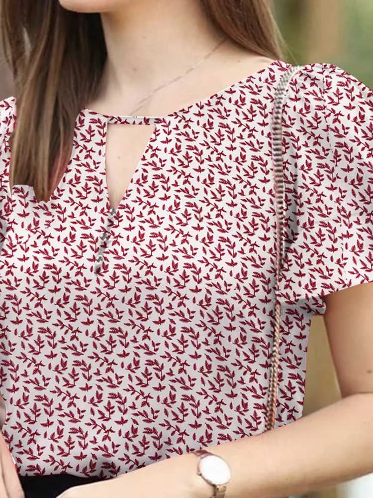 

Блузка ZANZEA женская с цветочным принтом, Модная элегантная рубашка с коротким рукавом и круглым вырезом, рабочая одежда, топ в богемном стиле для отдыха, на лето