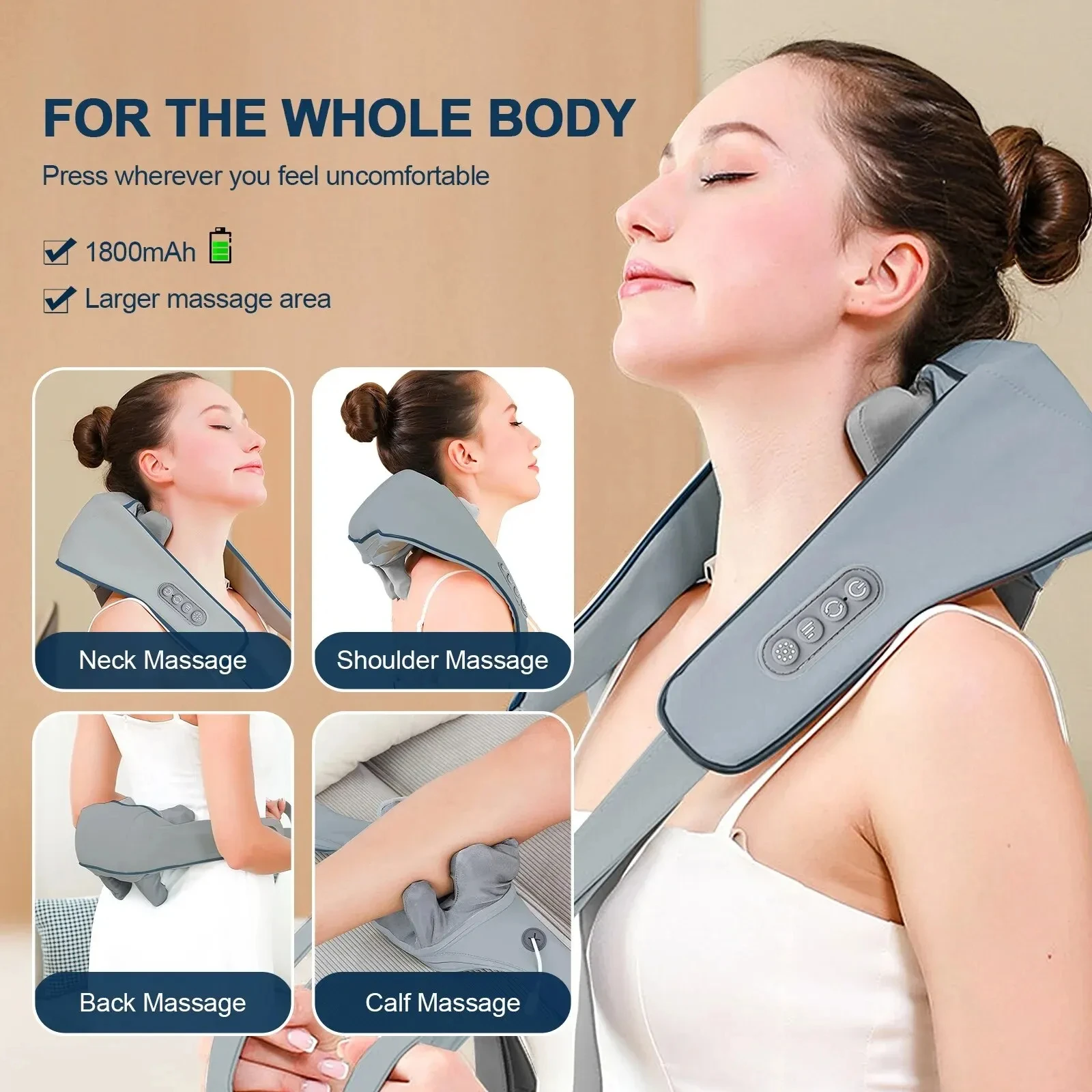 Neck And Shoulder Massager Wireless Neck And Back Shiatsu Kneading Massager Neck Cervical Relaxing Massage Shawl newest kneading shiatsu massage shawl neck and shoulder relaxing trapezius muscle warm compress rechargeable protable gift