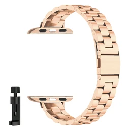 Sleek Stainless Steel Slim Watch Band Strap for Series 11 10 46mm (Rose Golden)
