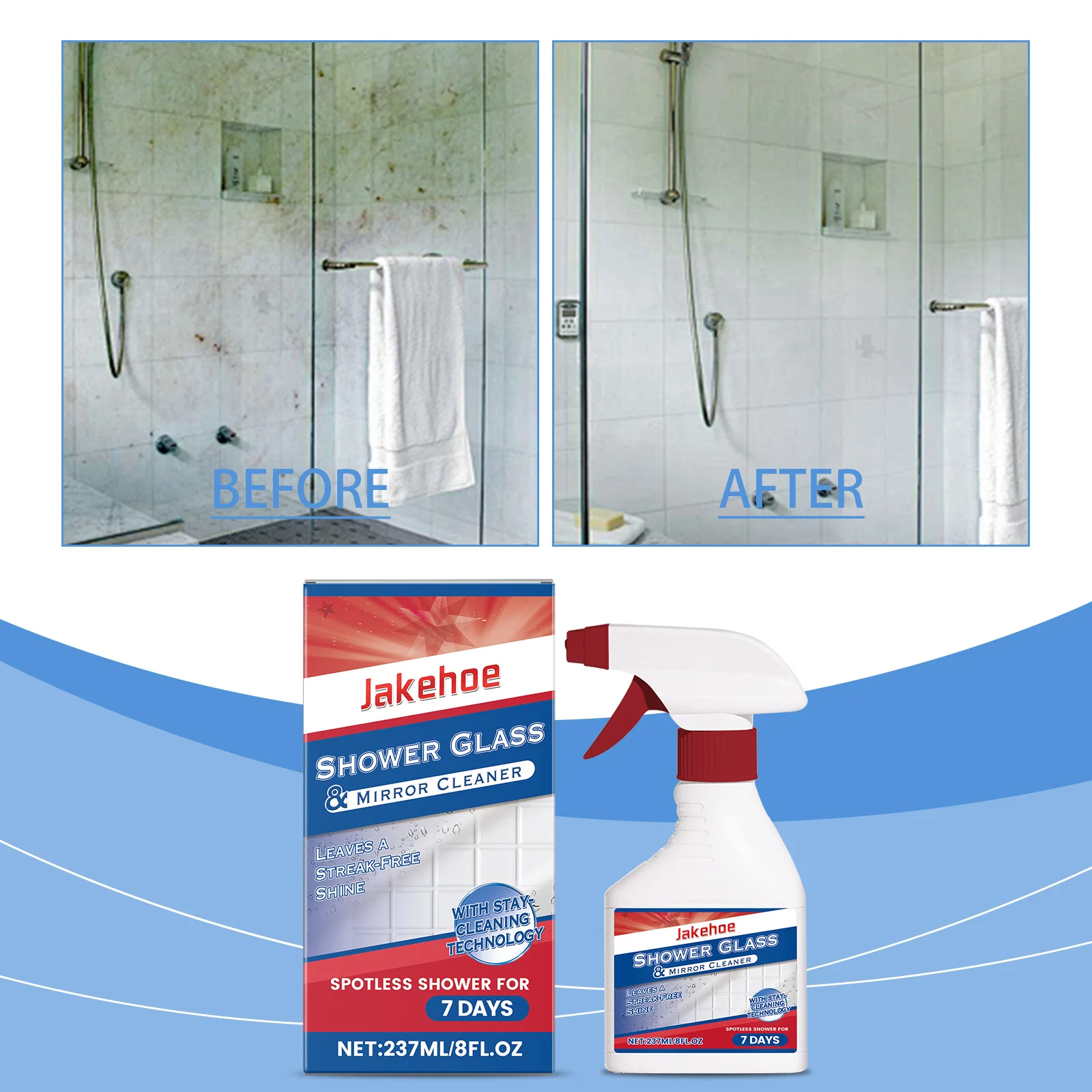 237 474 711 1185ml Shower Glass Cleaner Powerful Scale Soap Stain Remover Anti-Fog Eco-Friendly Professional