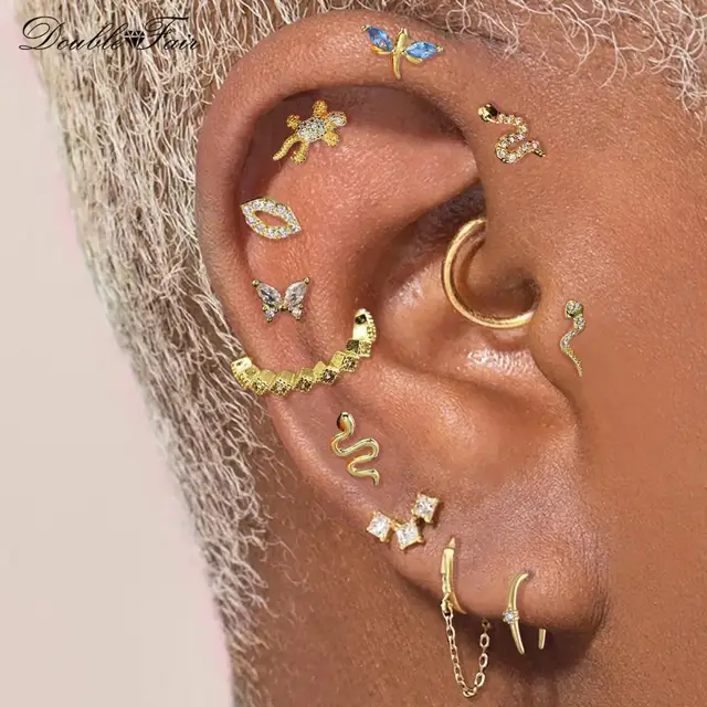 Dainty Snake Gecko Butterfly Ear Cartilage Piercing Earrings for