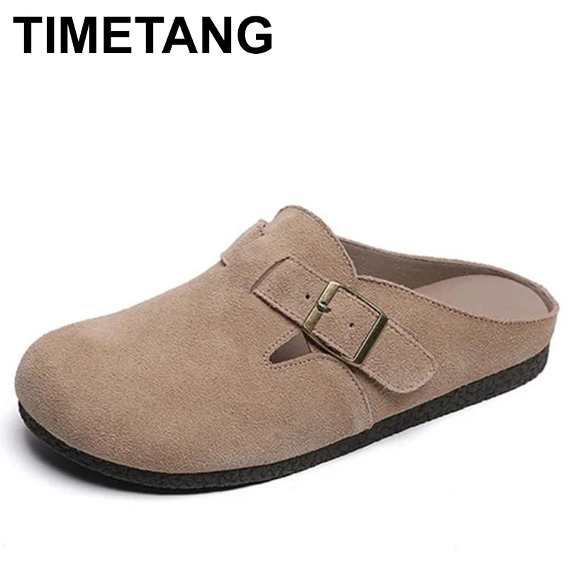 

2023 summer women's outerwear slippers cowhide design Ladies Casual Baotou Flats Korean style leather mules free shipping 41-43