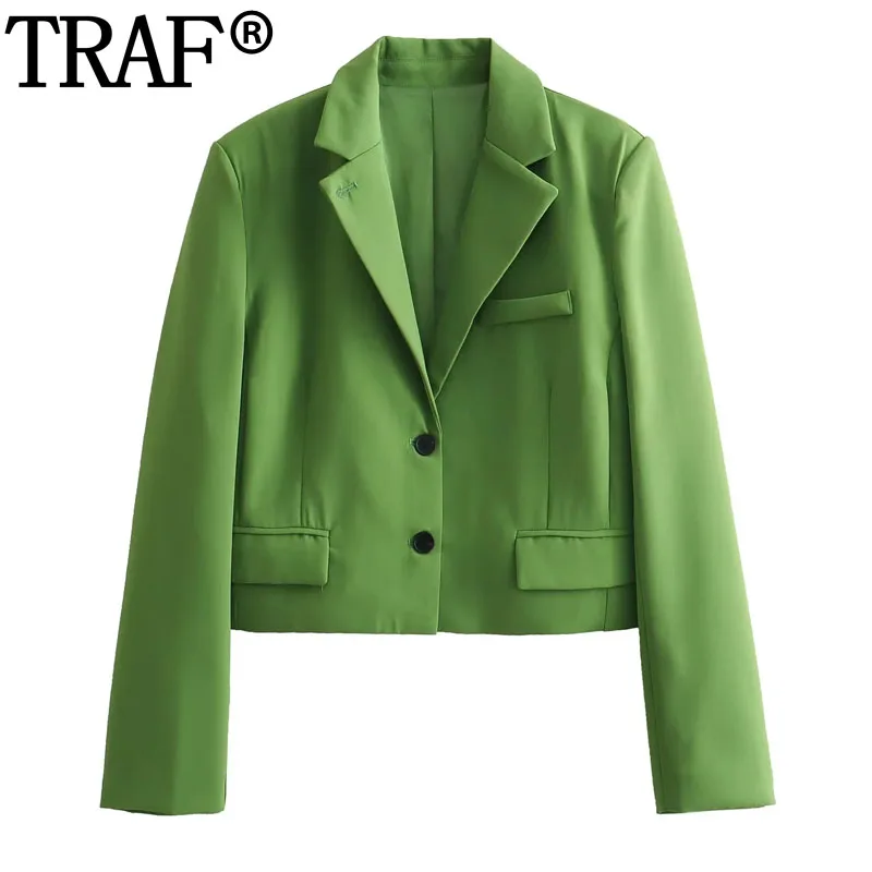 

Зеленая Женская офисная одежда, официальный Блейзер, женское весеннее короткое пальто с длинным рукавом, Элегантная стильная женская куртка