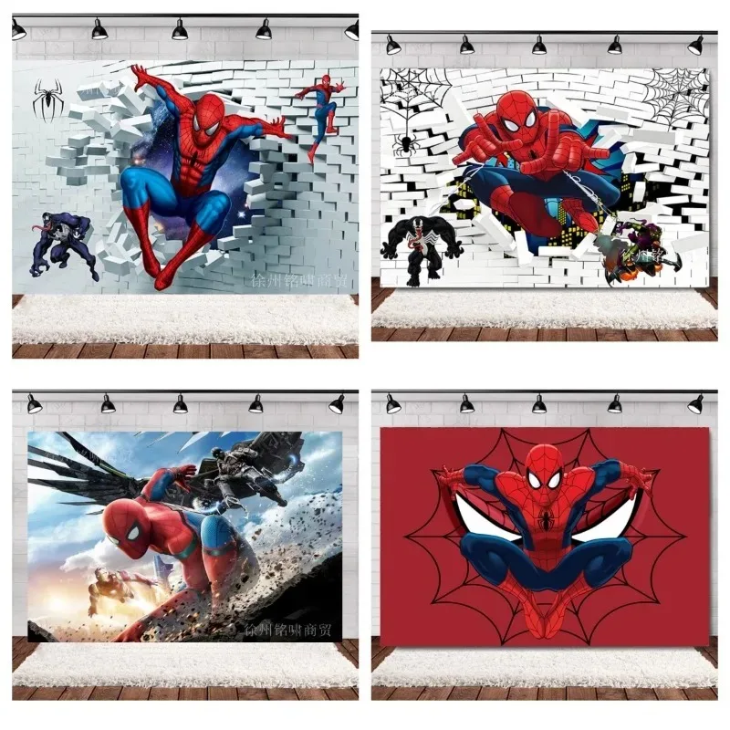 

Marvel Anime Character Background Cloth Avengers Spider Man Children's Birthday Party Photography Backdrop Decoration Banner