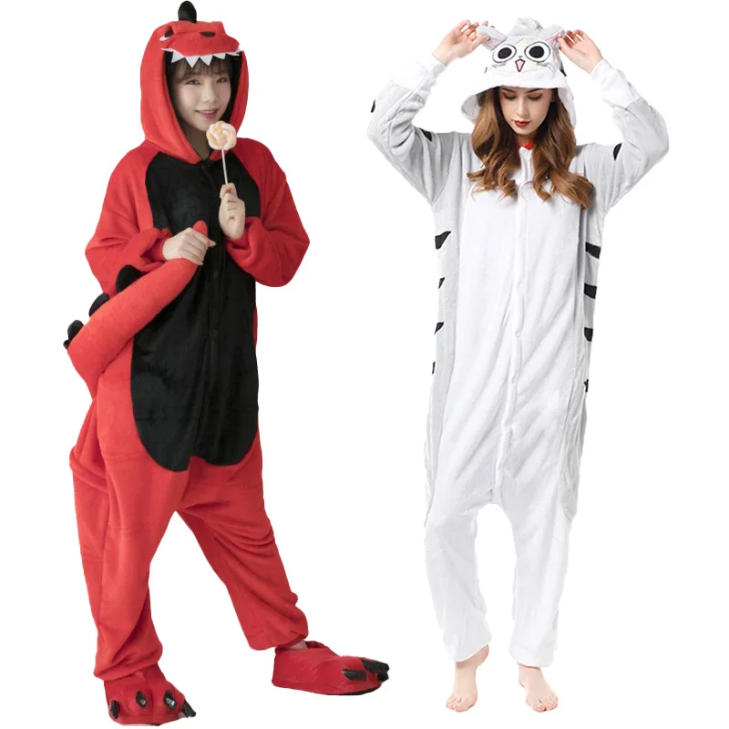 Red Dinosaur Fluffy Pajamas Kigurumi Adult Jumpsuit One Piece Pajamas Homewear Sleepwear Halloween Cosplay Costumes Long Sleeve