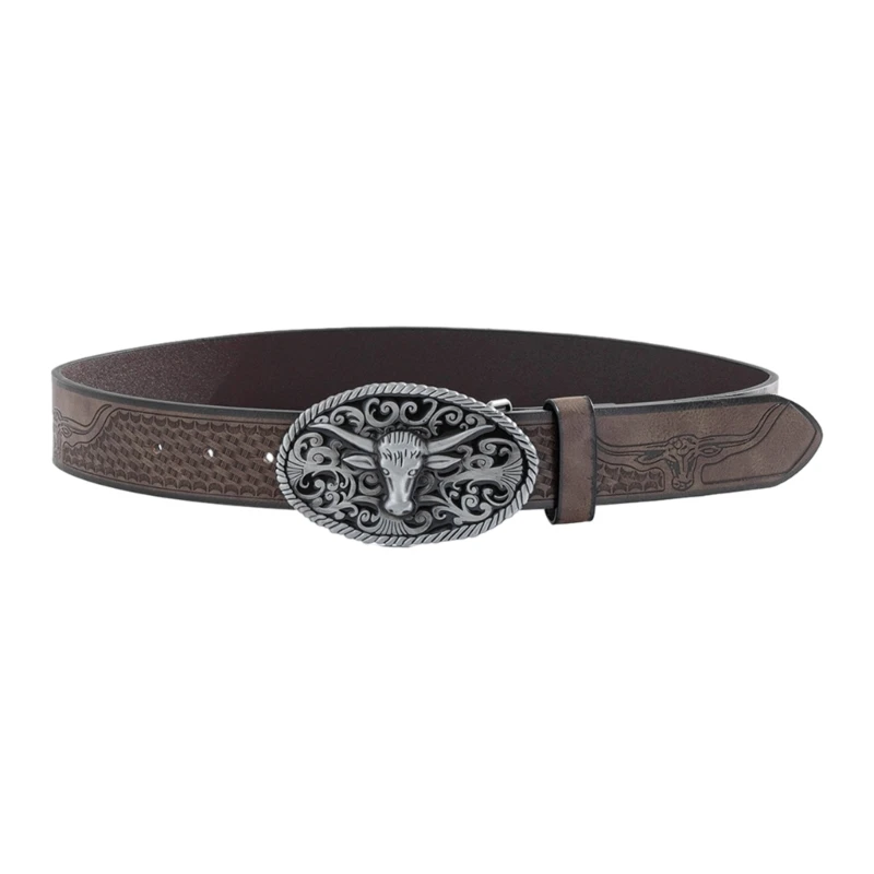 

Adjustable Relief Head Buckle Belt Embossed Pattern Waist Belt Ethnic Teens Man Waist Belt Wear-Resistant