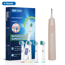 Rechargeable Rotary Electric Toothbrush with 8 Soft Brush Heads (Pink 4 Heads)