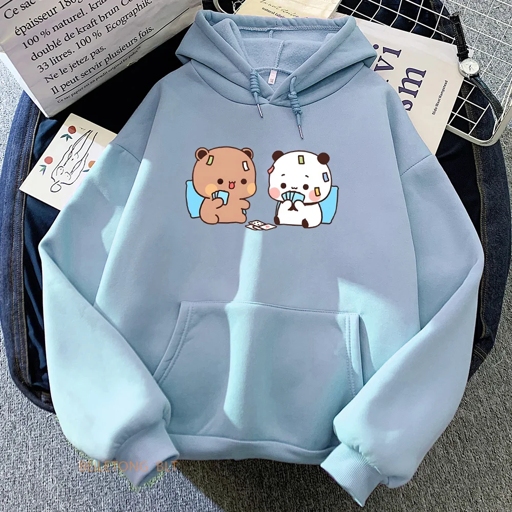 tntntutu - Kawaii Plaid Blue Bear Fleece Hoodie Loungewear