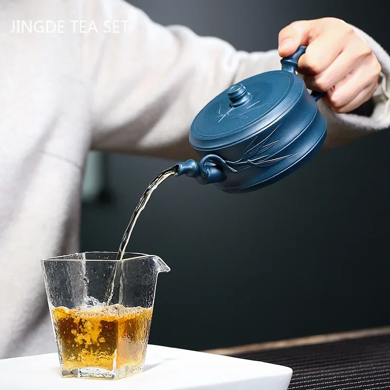250ml Yixing Purple Clay Tea Pots Handmade Bamboo Joint Teapot  Raw Ore Azure Mud Teaware Tie Guanyin Tea Ceremony Gifts