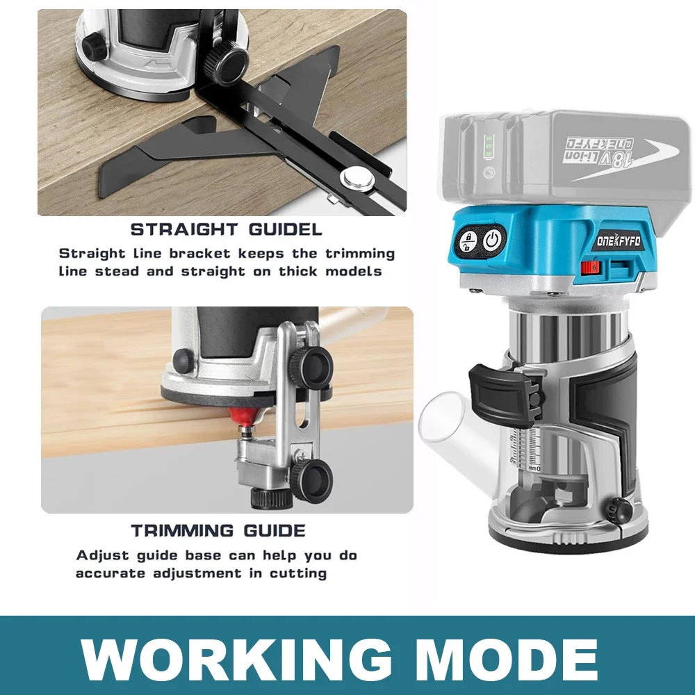 Brushless 6 Speeds Electric Trimmer Aluminum Alloy Base Wood Milling Trimming Engraving Slotting Machine for Makita 18v Battery 5