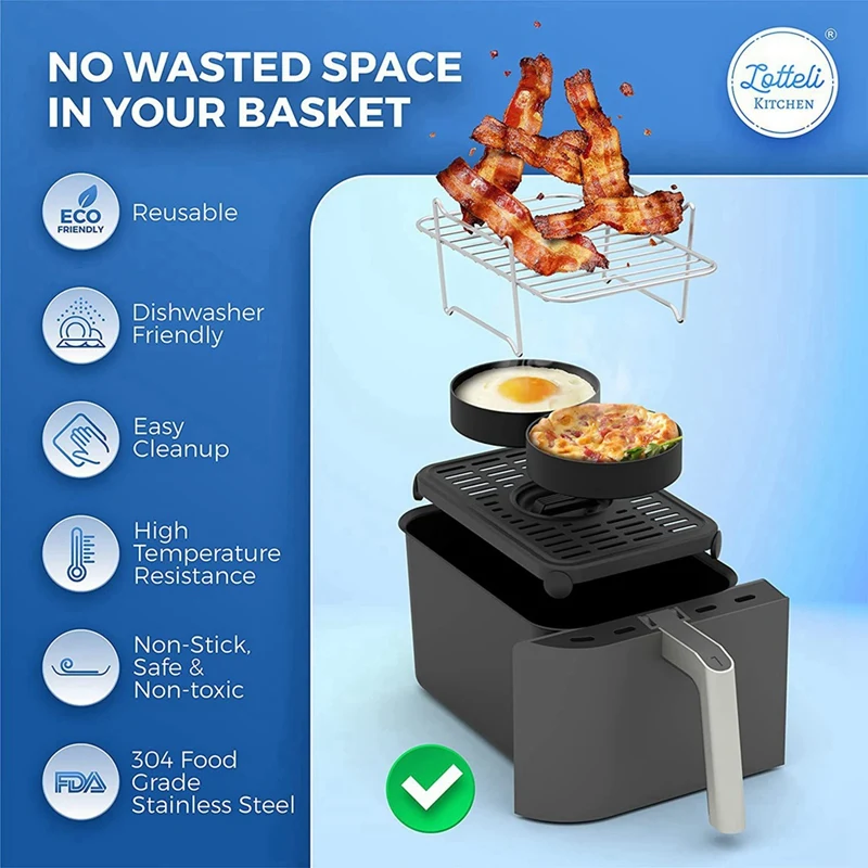 Air Fryer Rack For Dual Basket,Air Fryer Accessory Multi-Layer Rack,For Ninja Foodi DZ201 DZ40 Double Basket Air