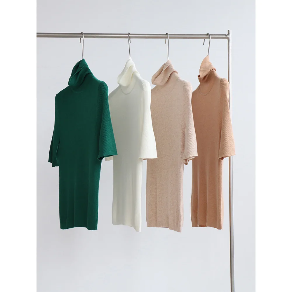 

Autumn New Ultrafine Wool High Neck Medium Sleeve Knitwear Simple and Fashionable Solid Color Women's Top Sweater Underlay