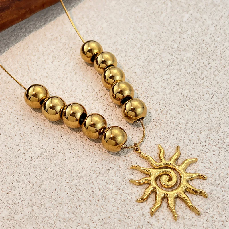 Hiphop Rock Stainless Steel Ball Flower Butterfly Necklace Exaggerated Waterproof Beads Beaded Necklaces Handmade Punk Jewelry