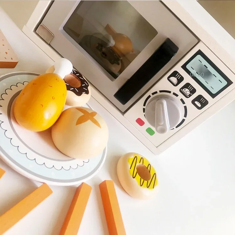 Wooden Children's Microwave Oven Oven Baking Toy Simulation Kitchen Play House Parent-child Interaction Toys Kitchen 5