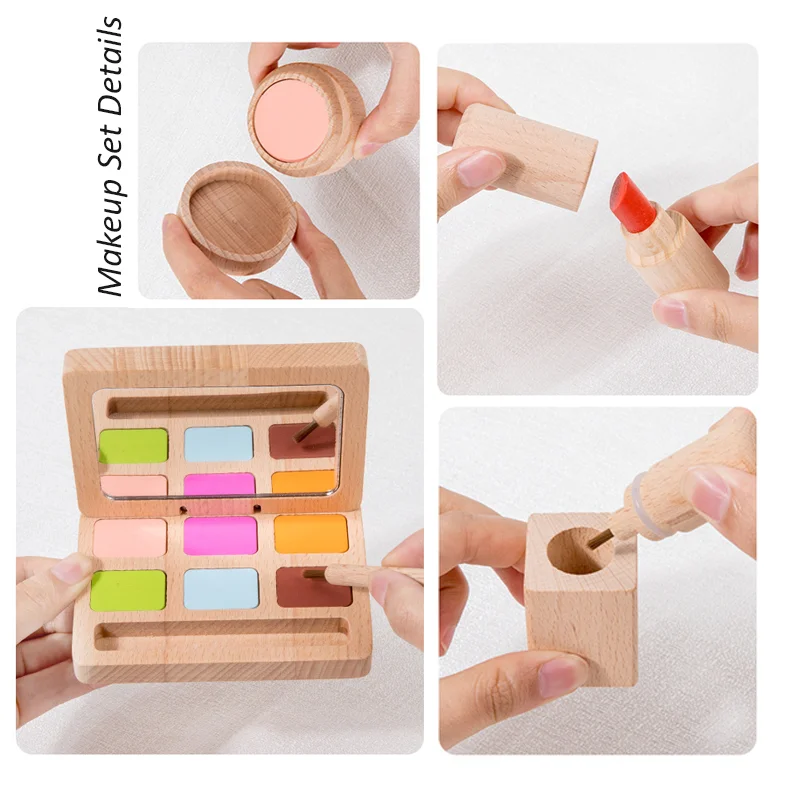 Wooden Pretend Play Toy Makeup Kit Cosmetic Bag Doctor Imitation Game Tool Set Toys for Girls and Boys Interest Development Gift 3