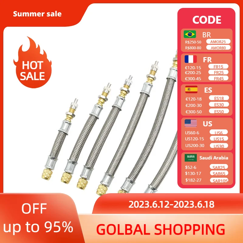 1pc Stainless Steel Braided Truck Valve Extensions Flexible Bus Tire Valve Extension Rubber Tyre