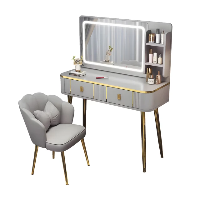 

2024 New Light Luxury Italian Dressing Table Bedroom Modern and Simple Dressing Table Bedside Table Mirror Cabinet Integration