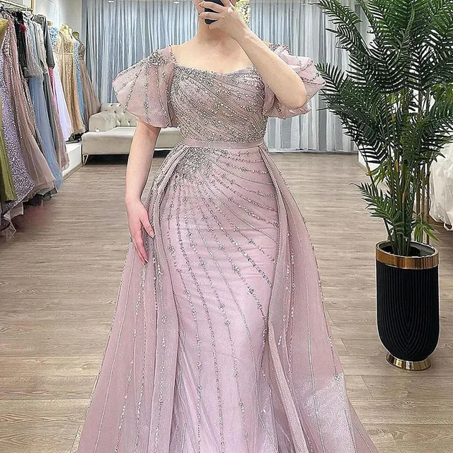 2025 Romantic Charming Mermaid Evening Dress Pink Elegant Sequins Floor Length Prom Gown Vestidos De Novia Customized 3