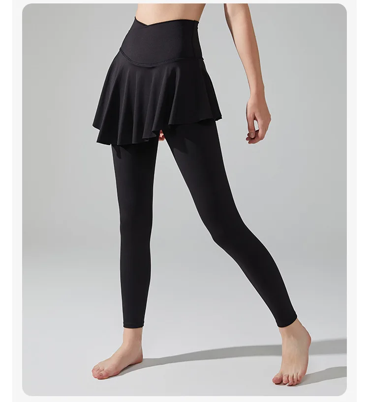 Damen-Leggings mit hoher Taille und lateinamerikanischem Tanzrock – Yogahose mit abnehmbarem Rock für modernen Tanz, Yoga und Training – Detail 9