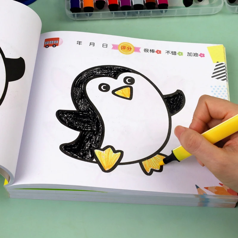 Libro da colorare per bambini, guida di autoapprendimento per tratti semplici per 2-6 anni, libro da colorare per pittura graffiti - immagine 5