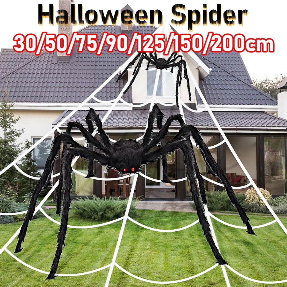 

30/50/75/90/125/150cm Halloween Black Plush Spider Decoration Props Simulation Giant Spider Realistic Outdoor Party House Decor