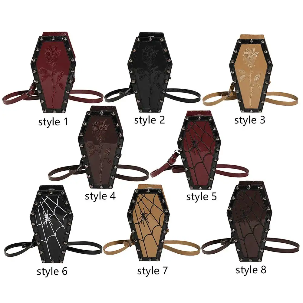 Women Coffin Satchel Purse Strap Adjustable Gothic Coin Purse PU Leather Spider Coffin Bag Y2K Cellphone Bag Halloween Candy Bag — view 2