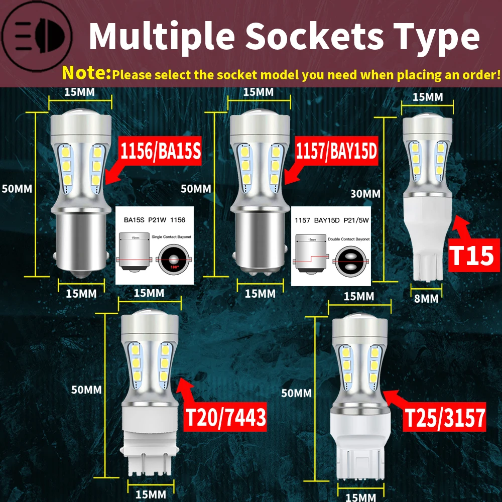 1156 LED  T20 W21/5W P21 P21W 1157 7443 921 7506 T25 ڵ T15 BA15S ڵ DRL SMD 6000k ȭƮ 12V  , 2 