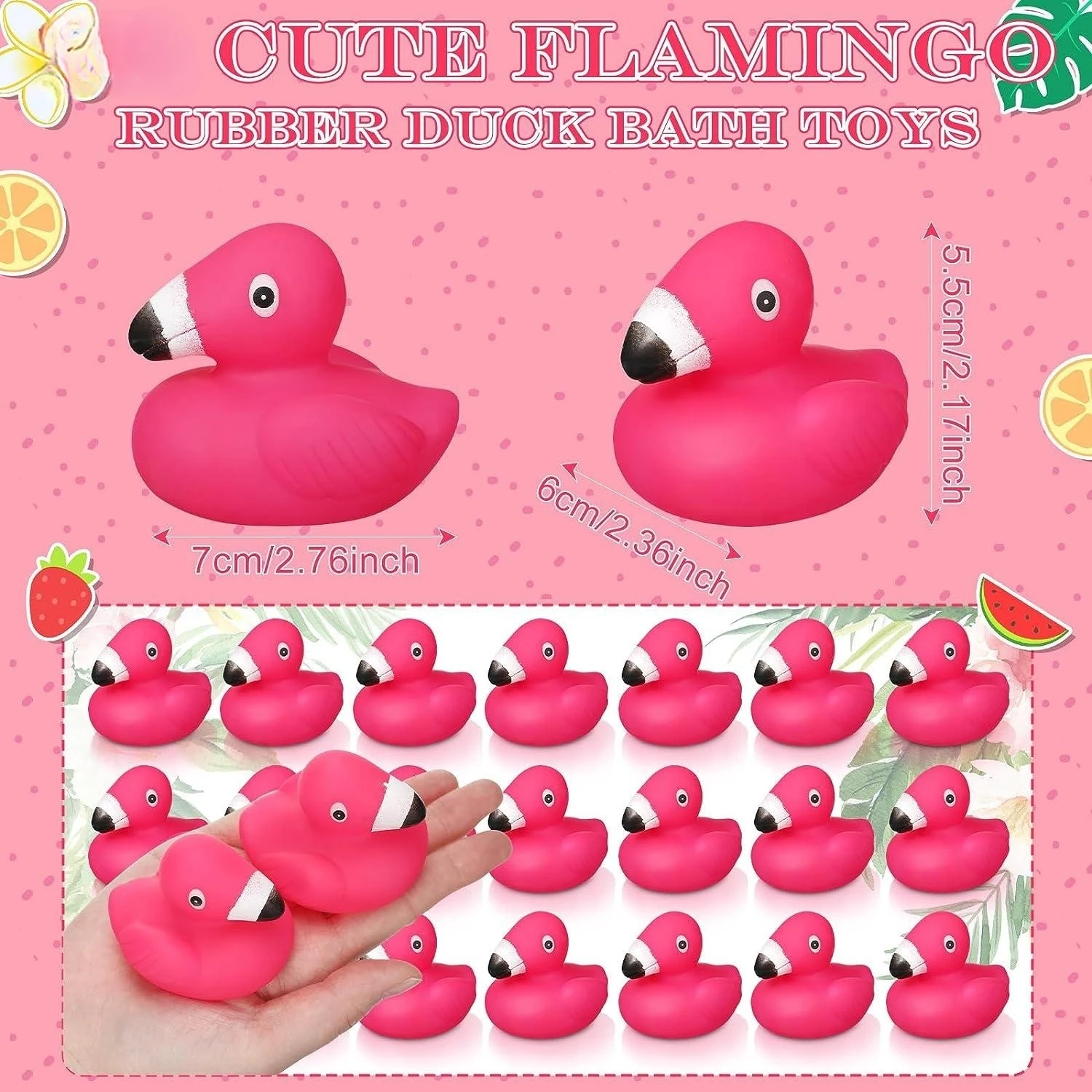 12/24 Pcs Flamingo Rubber Duckies Bulk Pink Flamingos Bath Toys Floating Squeak Flamingo Toy Seasonal Holiday Rubber Ducks for S 2