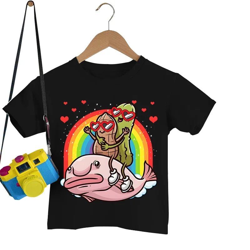 

Funny Rainbow Boys Clothes Peanut and Pickle on Blobfish Print Streetwear Kawaii Animal Tshirts Fashion Brand Girls T-shirts