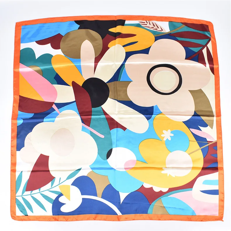 90*90cm Luxus Marken Quadratischer Seidenschal Damen Bedruckte Schals Satin Schal Wickeltuch Hijab Damen Stirnband Bandana Foulard Halstuch – Detail 2