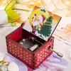 Red Merry Christmas Theme Music Box Carving Wooden Hand Crank Music Box Santa Claus New Year Christmas Gift for Children Friend 3