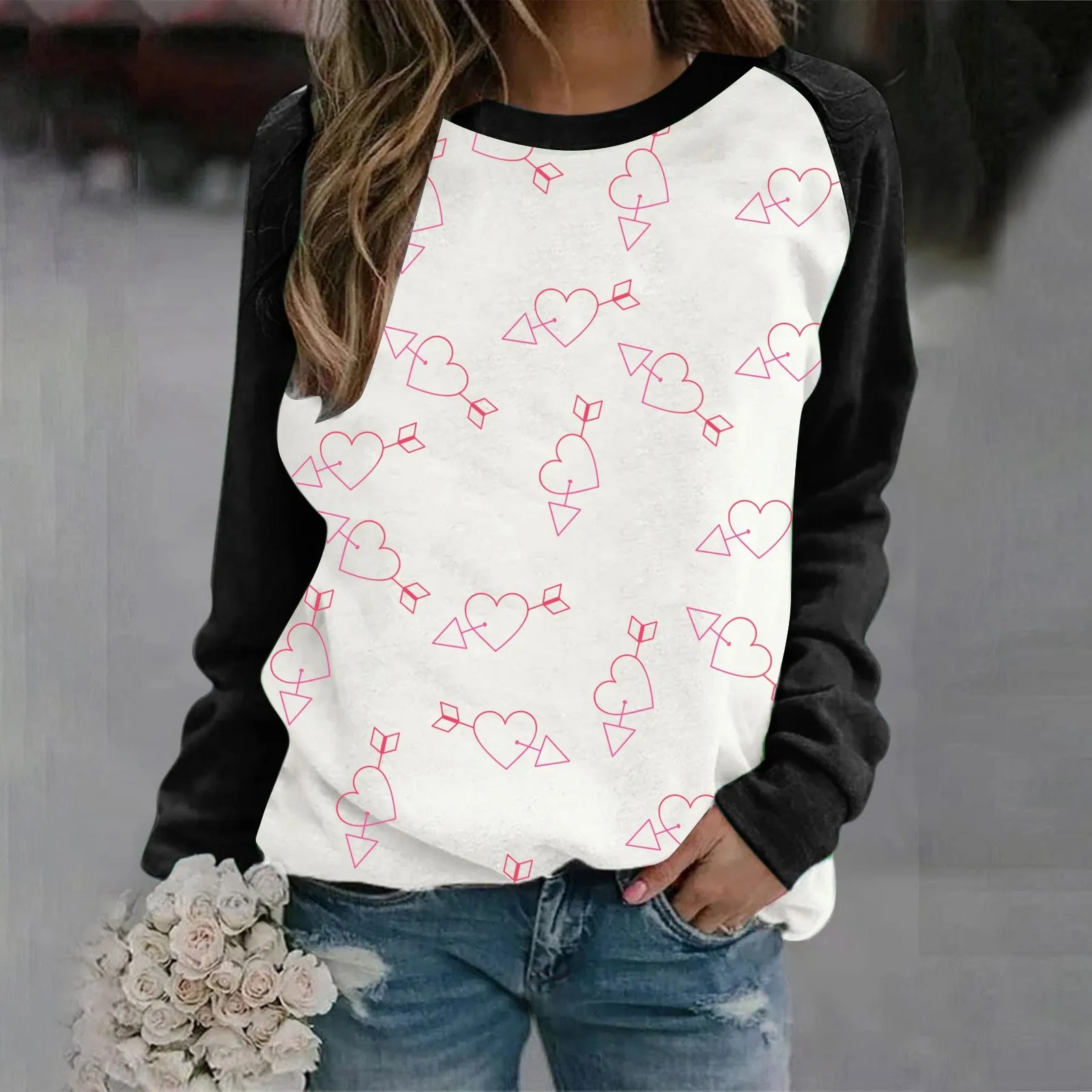 

Women's Of Love Print Hatless Casual Crew Neck With Sleeve Hoodie Exercise