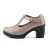 Autumn Ladies Retro Round Ankle Buckle Women's High Heels Shoes 2024 Soft Leather Mary Janes Platform Pumps Work Mom Dance Shoes 6