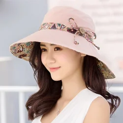 Summer Ladies Sun Hat Sunscreen Travel Sunshade Hat Female Summer Foldable Panama Hat Double-Side Bucket Hat Elegant Beach Hat