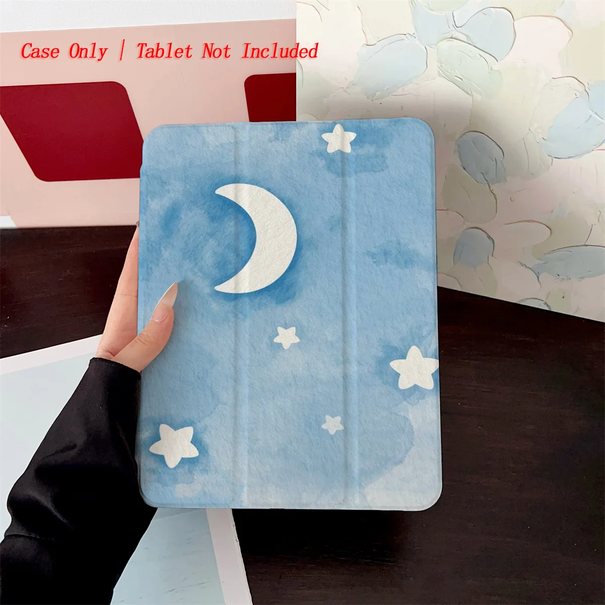 Dreamy Blue Background with White Moon and Stars iPad Case Cover