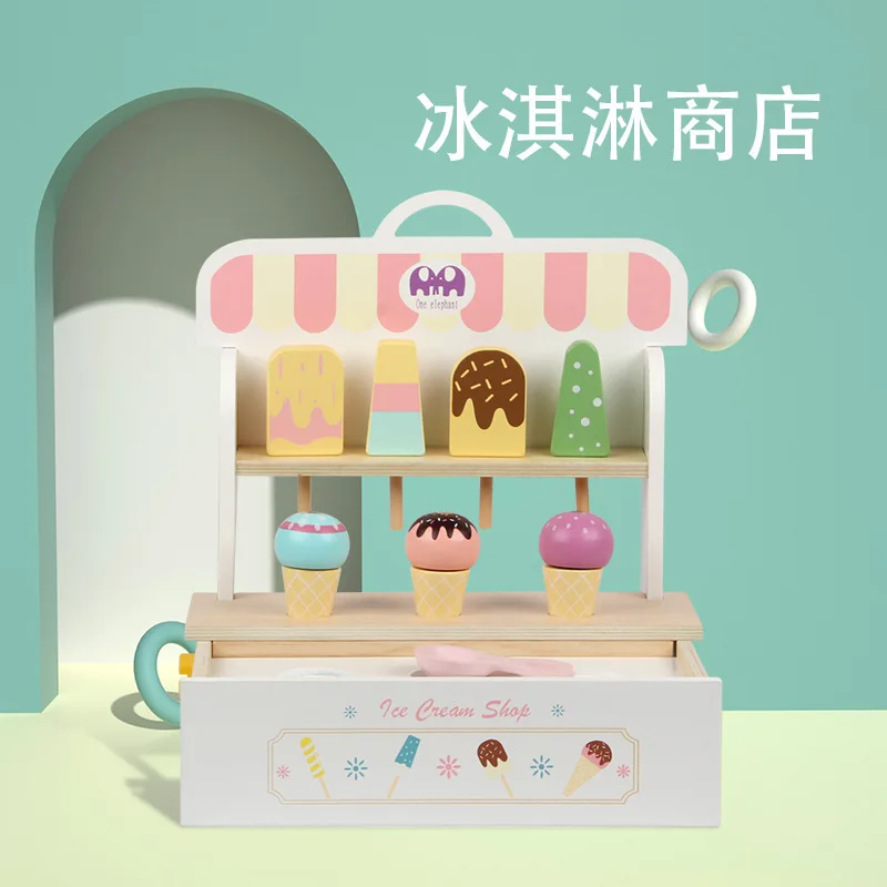 

Simulation Ice Cream Shop Wooden Toy Puzzle Boys And Girls Kitchen Play House Role Play Selling Ice Cream Kits Kids Toys Gift