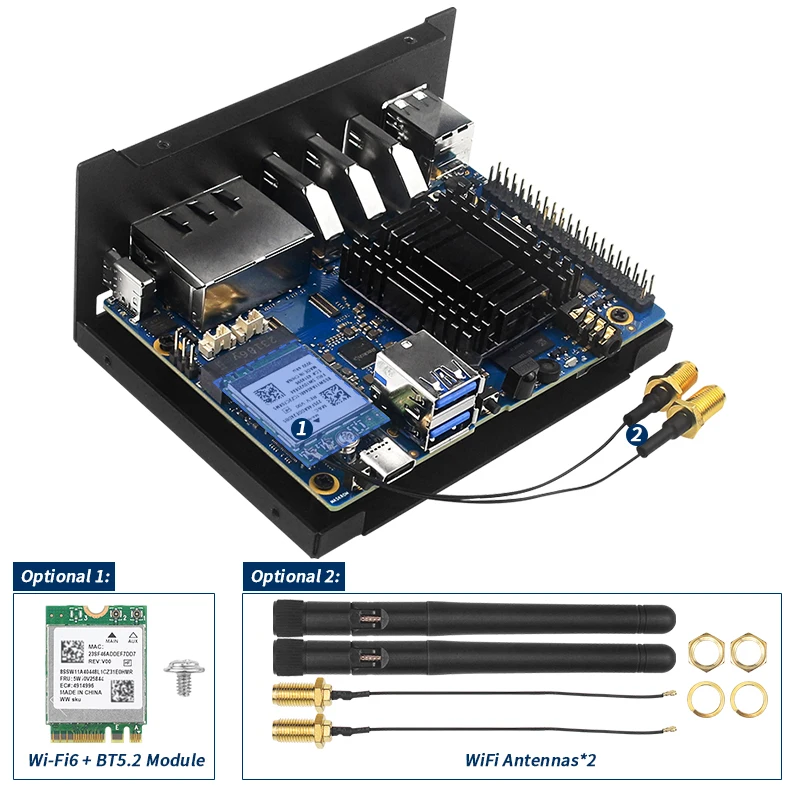 Orange Pi 5 Plus Metal Case with Fan Optional Antenna Aluminum Heatsinks eMMC Wi