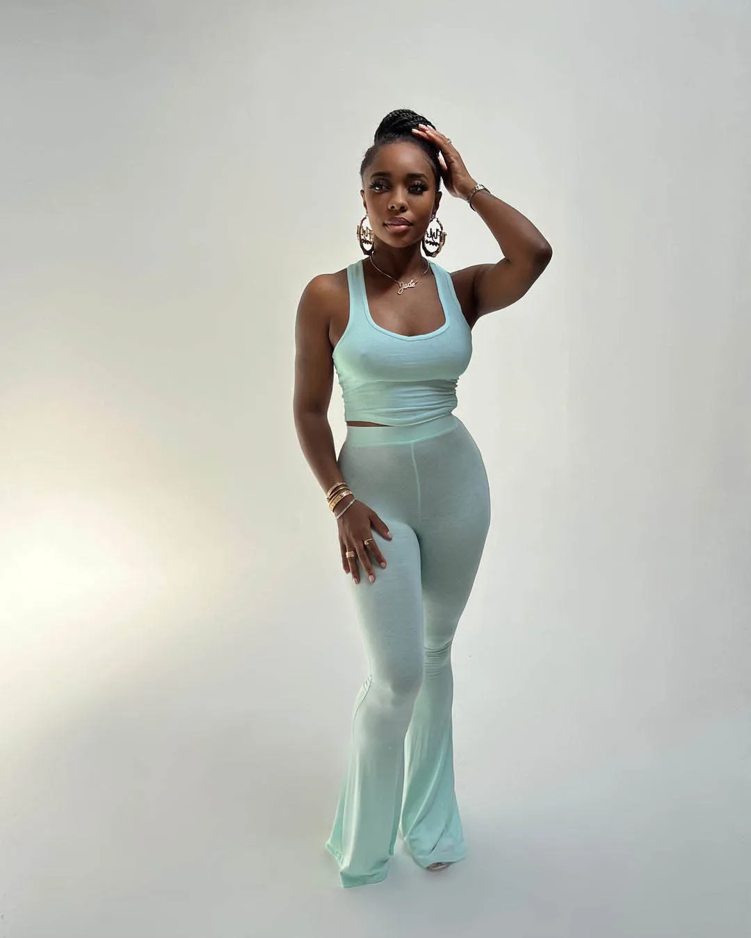 

Sweatpants Suit Set Fashion Sexy Solid Color Tank Top Slim Flare High Waist Pants Vintage Y2K Set 2023 Fashion Women Clothing