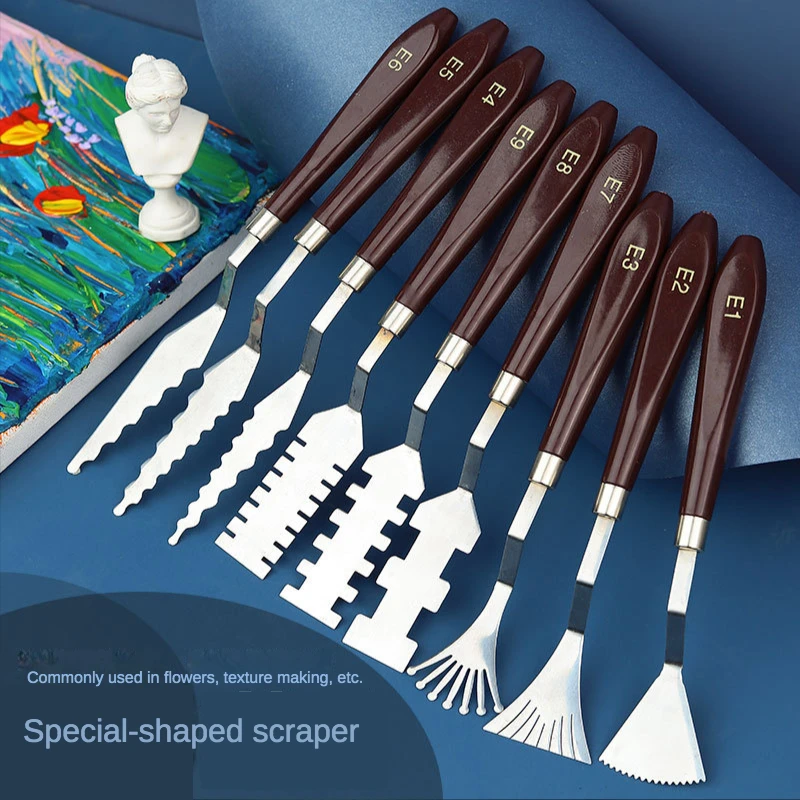 9 Pcs Flower Art Scraper Texture Knife Art Palette Knife Special-shaped Scraper Oil Painting Acrylic Paint Tool for Art Students