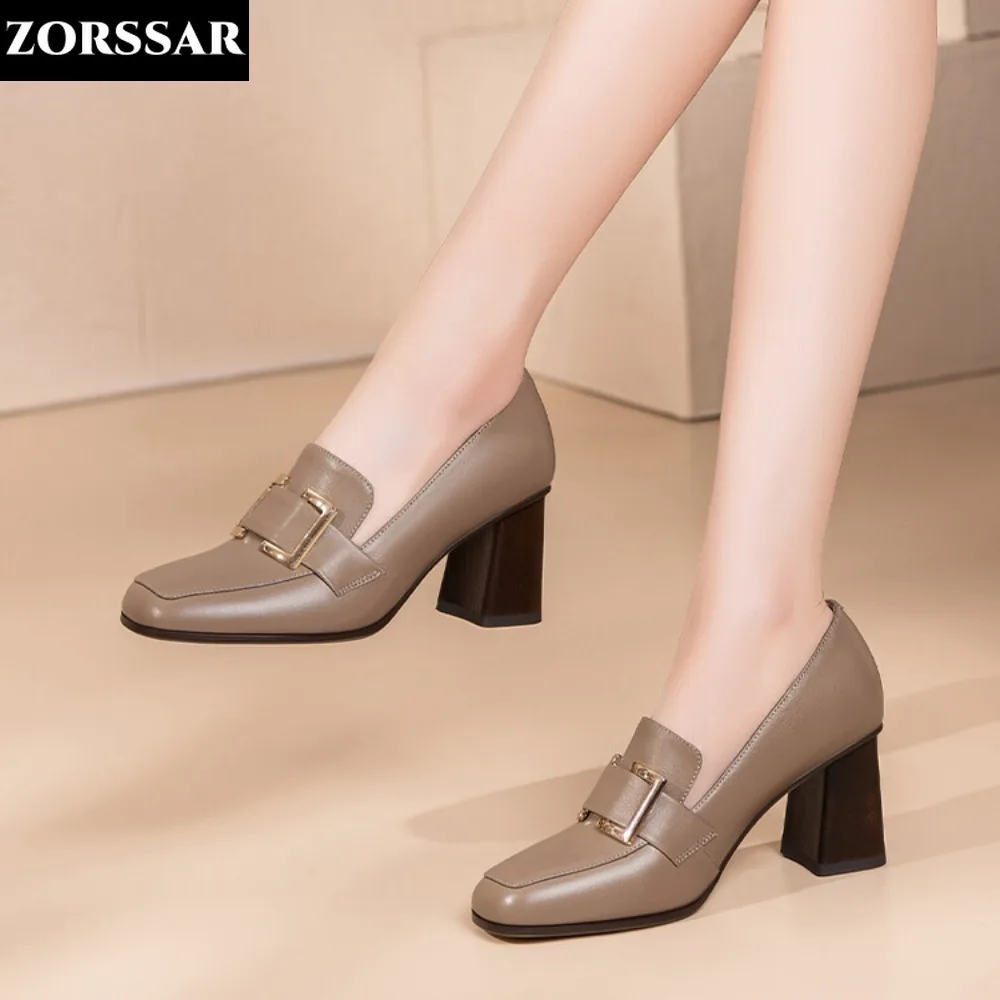 

Square Toe Single Shoes Women Spring 2024 New Comfortable High-heeled Women's Shoes Thick Heel Small Leather Shoes Women Heels