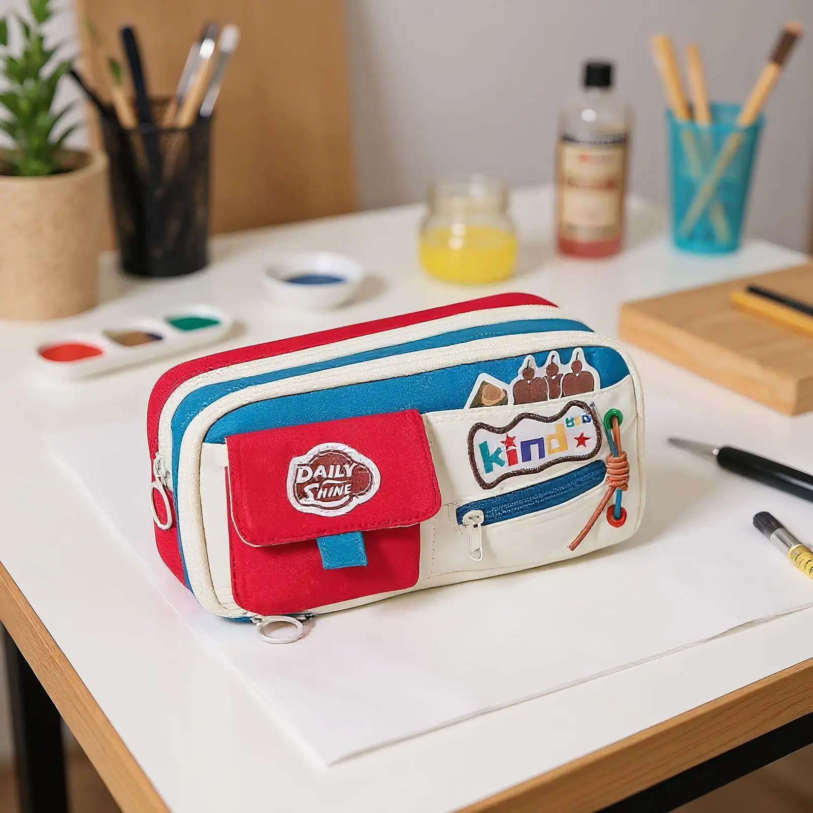 School Pencil Case School Pencil Pouch Vintage Zippered Large Capacity Organizer For Drawing Crayon Makeup Marker Stationery