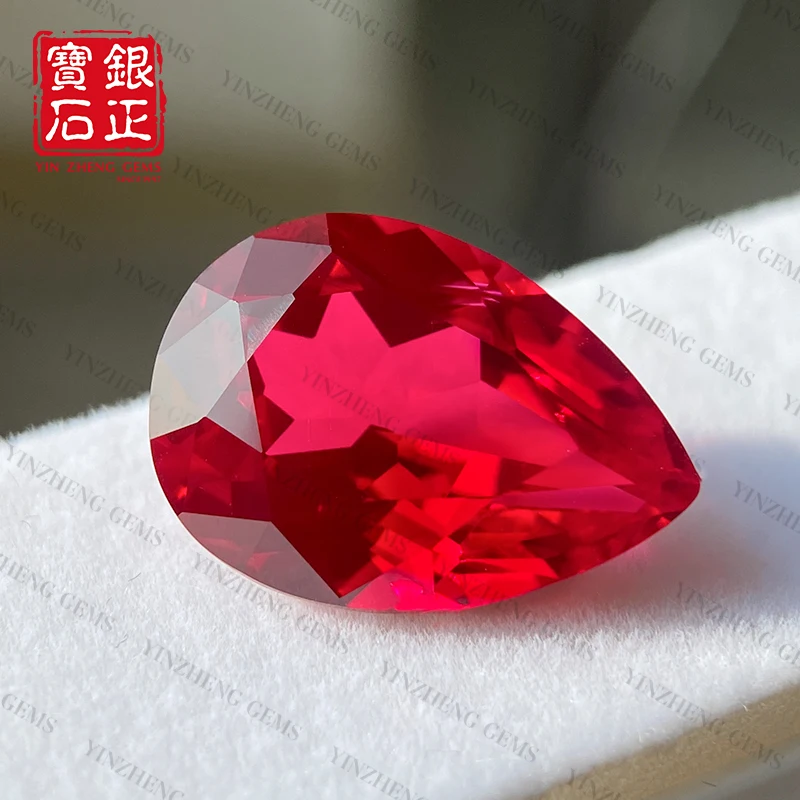 YinZheng Pear Shape Pigeon Blood Ruby Flame Melted Cultivate Ruby Can Be Provide GRC Or AGL Certifacate Loose Synthetic